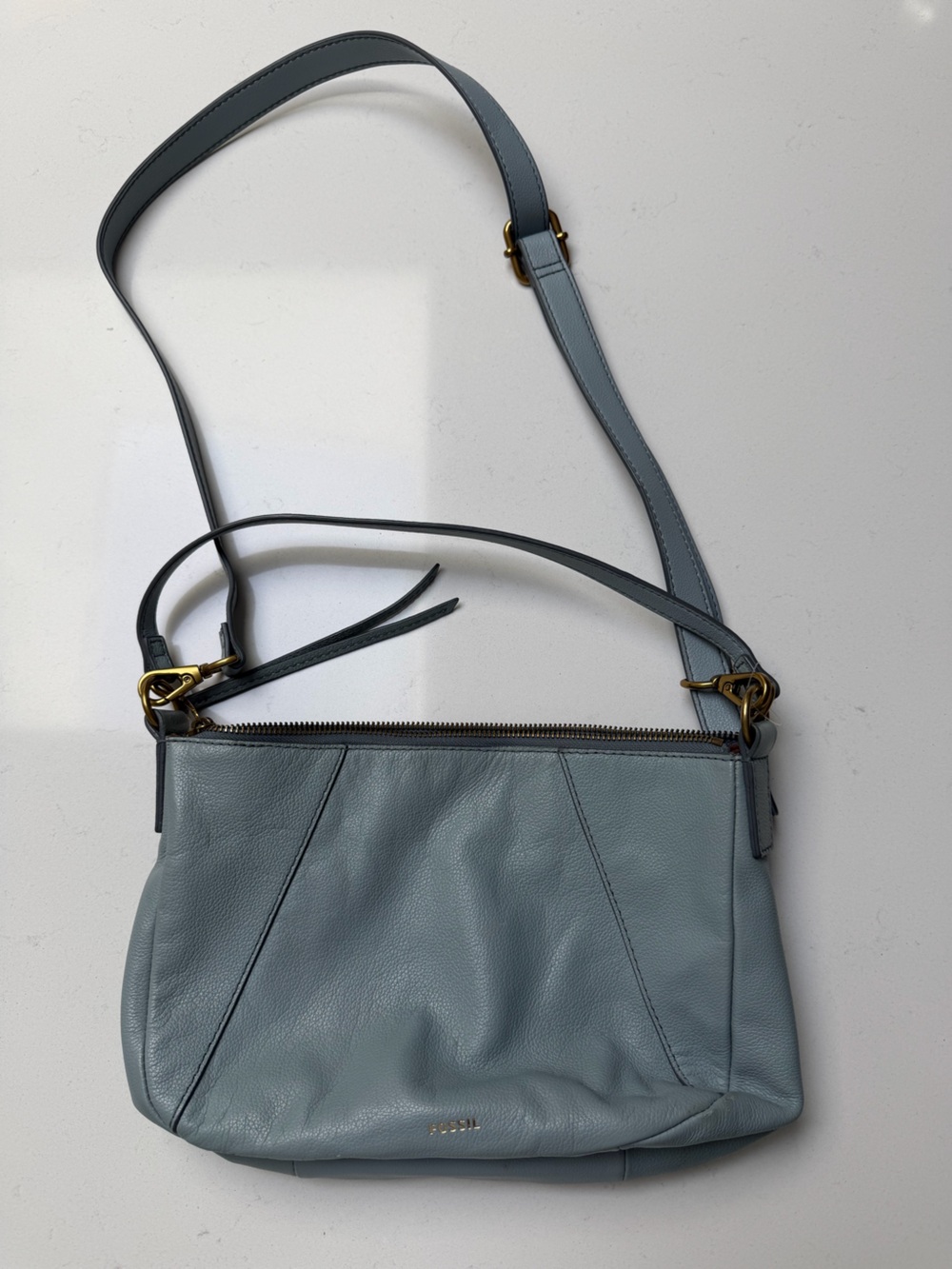 Fossil Light Blue Leather Crossbody Shoulder Bag
